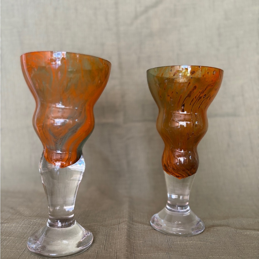 Vintage Hand-Blown Sasaki Art Glass Vases - Set of 2